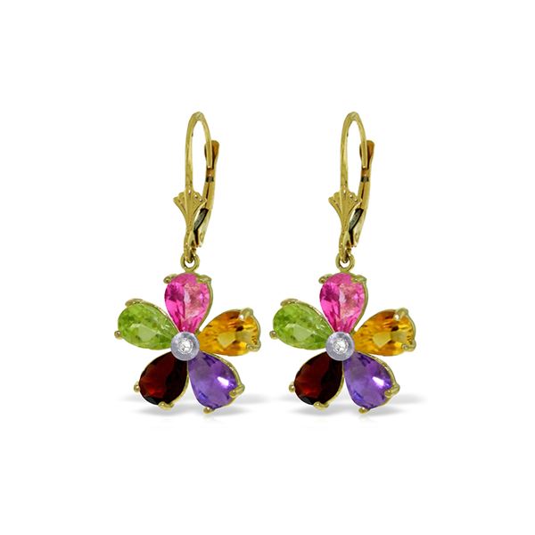 Genuine 4.43 ctw Pink Topaz, Citrine & Amethyst & Diamond Earrings 14KT Yellow Gold - REF-50H5X