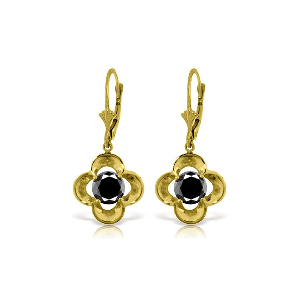 Genuine 1.0 ctw Black Diamond Earrings 14KT Yellow Gold - REF-76P2H