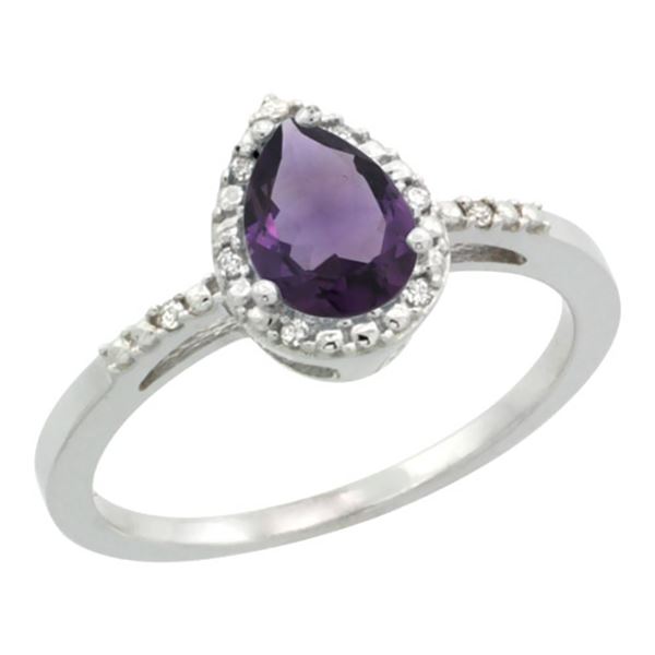 1.55 CTW Amethyst & Diamond Ring 10K White Gold - REF-20M7K