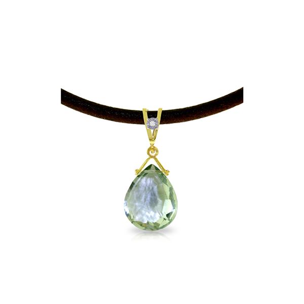 Genuine 6.51 ctw Green Amethyst & Diamond Necklace 14KT Yellow Gold - REF-26A9K