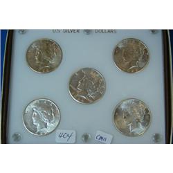 5 U. S. Peace Silver Dollars "S" Mints 1992-S BU, 1923S BU, 