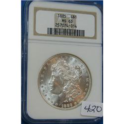 1885 Morgan Silver Dollar NGC MS63