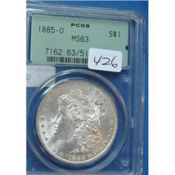 1885-O Morgan Silver Dollar PCGS MS63