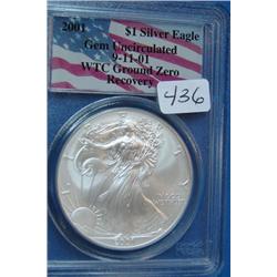 2001 Silver American Eagle Dollar PCGS Gem Uncirculated 9/11