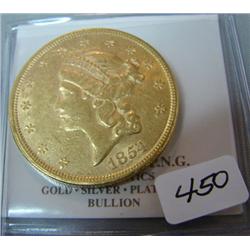 1854 $20.00 Liberty Gold Coin XF+