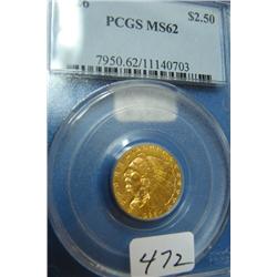 1926 $2.50 Indian Head Gold Coin PCGS MS62