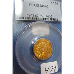 1911 $2.50 Indian Head Gold Coin PCGS MS62