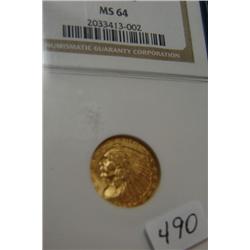 1925D $2.50 Indian Head Gold Coin NGC MS64