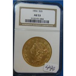 1856 $20 Liberty Gold Coin NGC AU53
