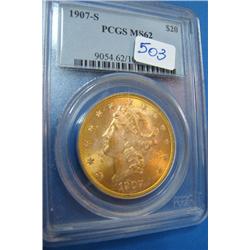 1907-S $20.00 Liberty Gold Coin  PCGS MS62
