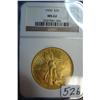 Image 1 : 1920  $20 St. Gaudens Gold Coin NGC MS62