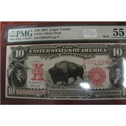 1901 $10.00 Legal Tender Fr#121 Elliott/White PMG AU55 EPQ