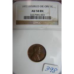 1972 Double Die Obv. Lincoln Cent NGC AU 58 BN