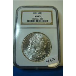 1881-S Morgan Silver Dollar NGC MS65