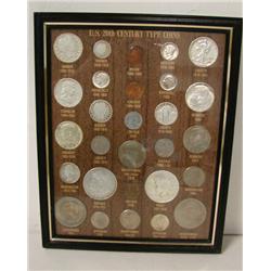 United States 20th Century Coin Set - Framed under glass 8" 