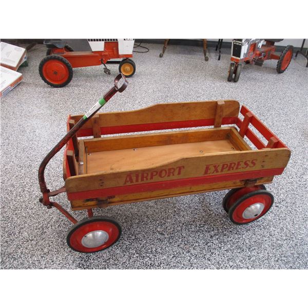 Airport Express kids wooden wagon - rare double wheels in back - 32x15.5