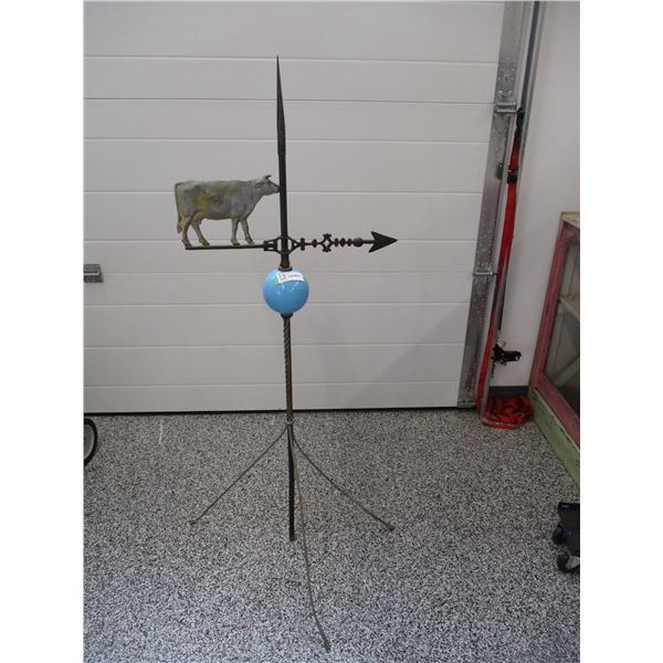 Cow weathervane with blue globe - 53" tall