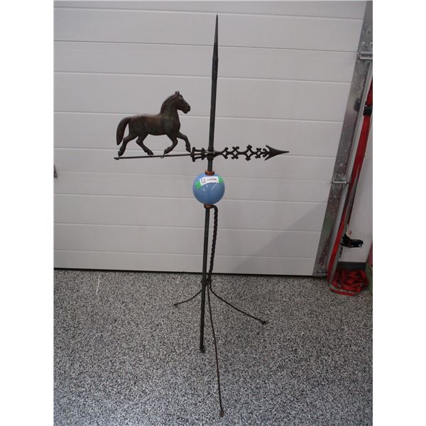 Horse weathervane with blue globe - 53" tall