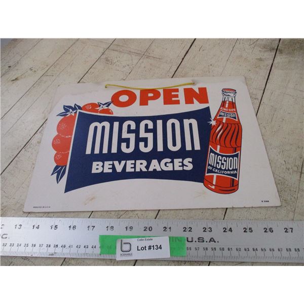Mission Beverages cardboard sign - 14x10
