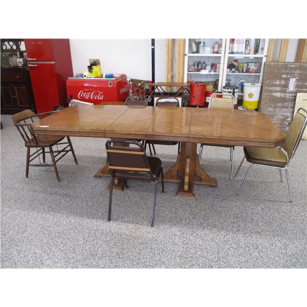 Dining room table with 2 leaf inserts + 6 chairs - 96" long