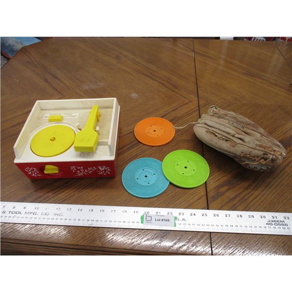 Fisher price record player + baseball glove