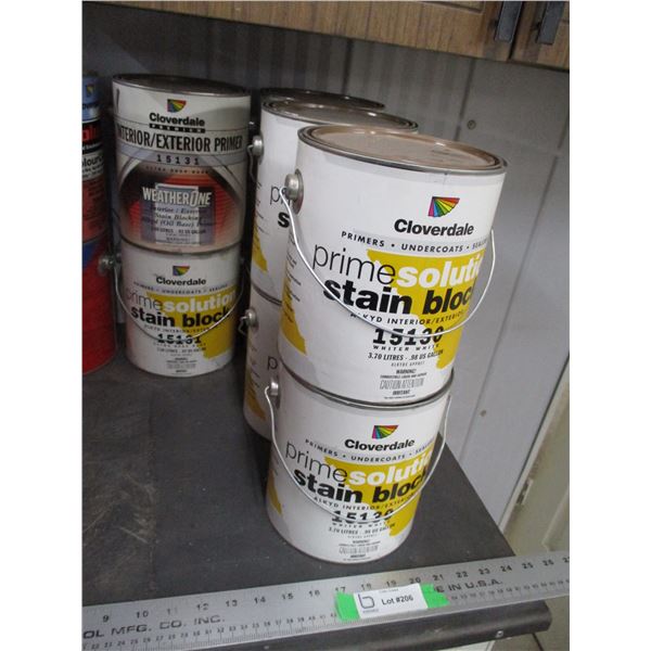 (8) Prime solution stain block cans of Alkyd Interior/Exterior white