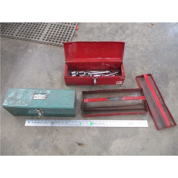 Red toolbox + beach toolbox with wrenches/sockets