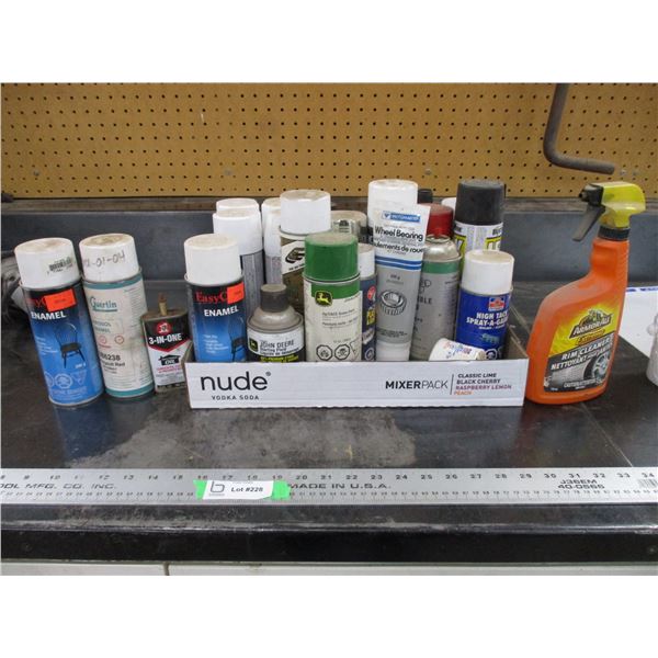 Box with misc cans of paint, oil, lube