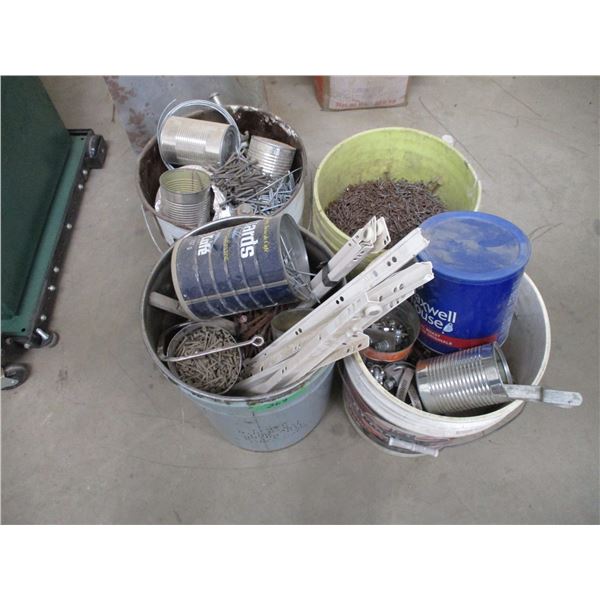 (4) pails filled with nails, screws