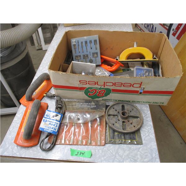tool lot - wood bits, router bits, hand tools