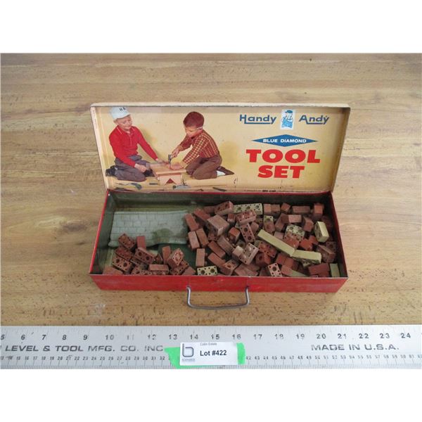 Handy Andy vintage toy tool set tin with contents