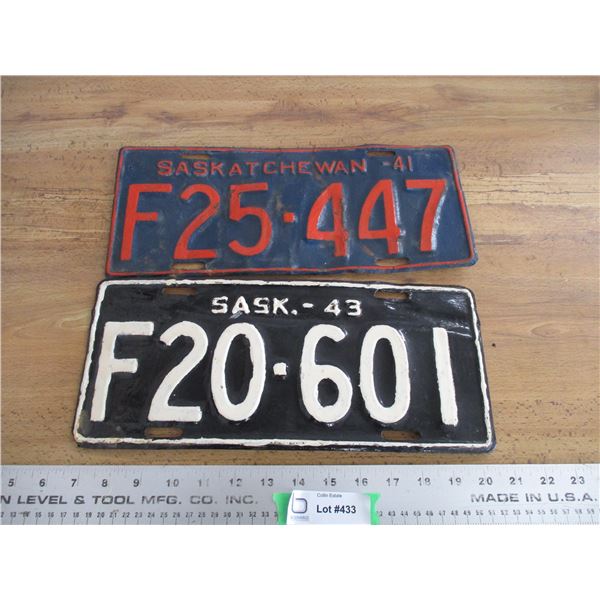 1941 + 1943 Sask License Plates - repainted