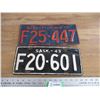 Image 1 : 1941 + 1943 Sask License Plates - repainted