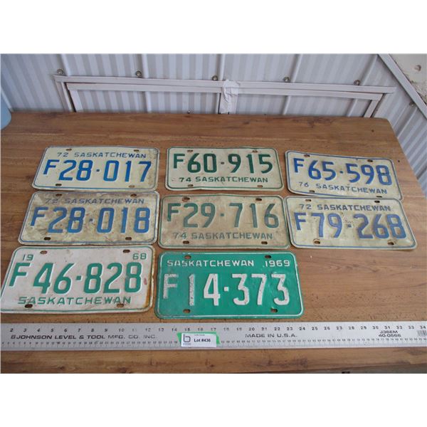 (8) Sask License plates - 60's + 70's
