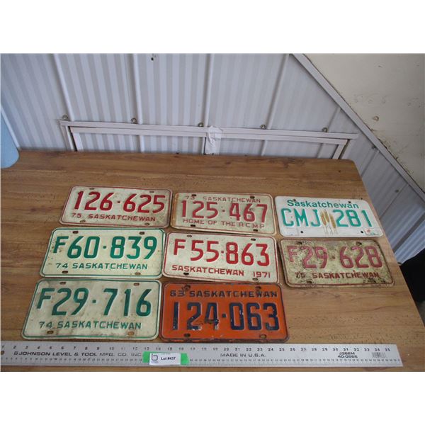 (8) Sask License plates - 63 + 70's