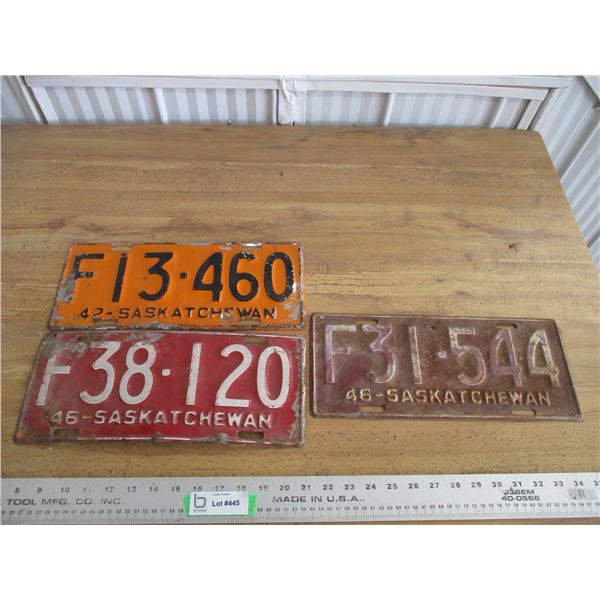 (3) 1940's Sask License plates