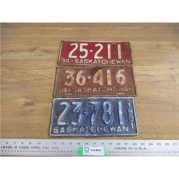 (3) 1930's Sask License plates