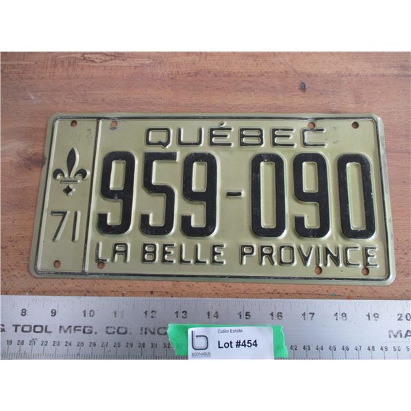 1971 Quebec license plate