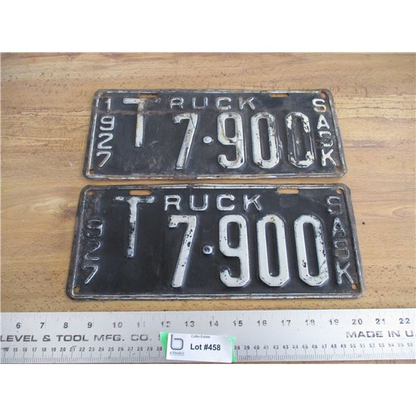 (2) 1927 Sask (truck) license plates - matching pair