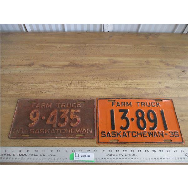 1936 + 1938 Farm Truck license plates - one touched up/painted