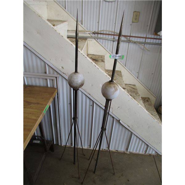 (2) Lightning rods with white globes - 53" tall