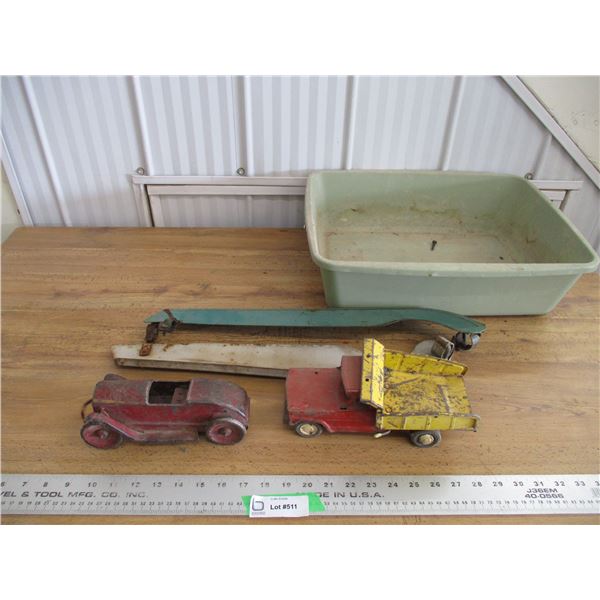 (2) tin toys - car + truck with misc