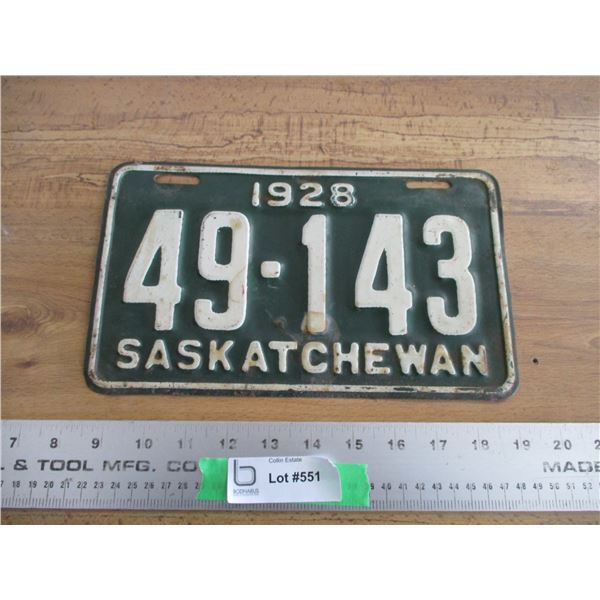 1928 Sask license plate