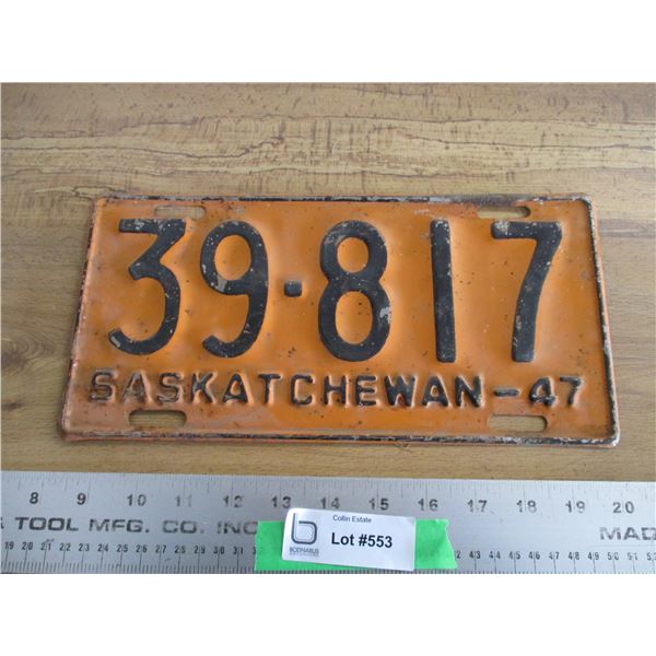 1947 Sask license plate