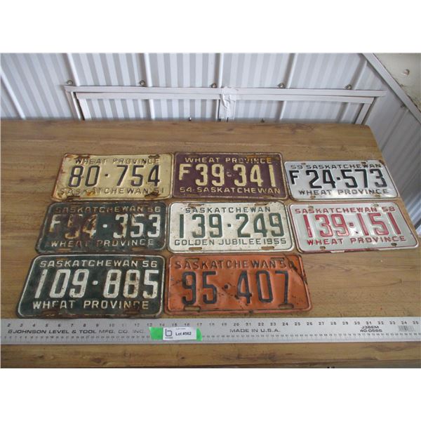 (8) 1950's Sask license plates - 50,51,54(F),55,56,56(F),58,59(F)