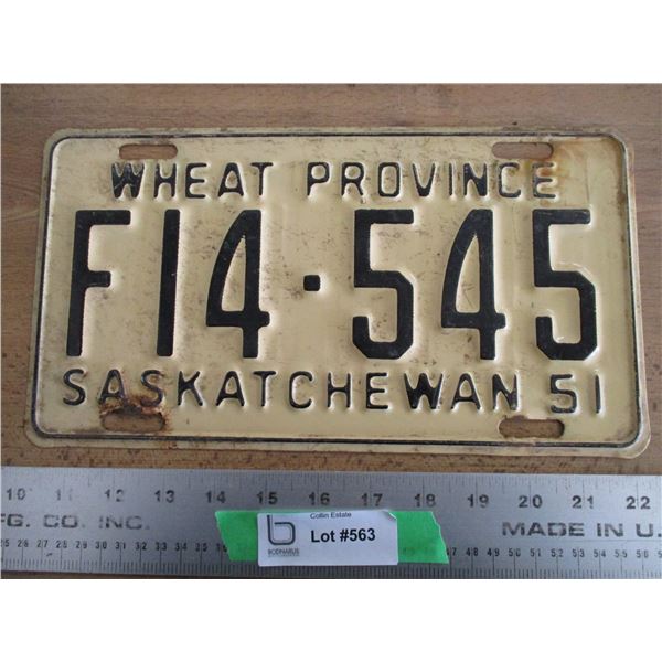 1951 (farm) Sask license plate