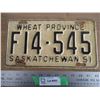 Image 1 : 1951 (farm) Sask license plate