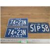 Image 1 : (3) Ontario License Plates (1945 + 1969 matching pair)