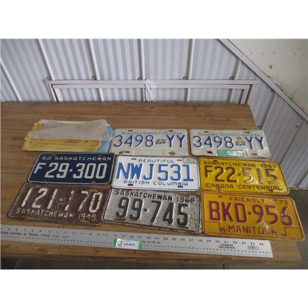 (8) license plates - 1948-1976, BC, Manitoba, Saskatchewan