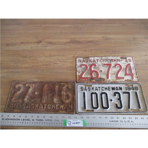 (3) 1945, 46, 48 Saskatchewan license plates